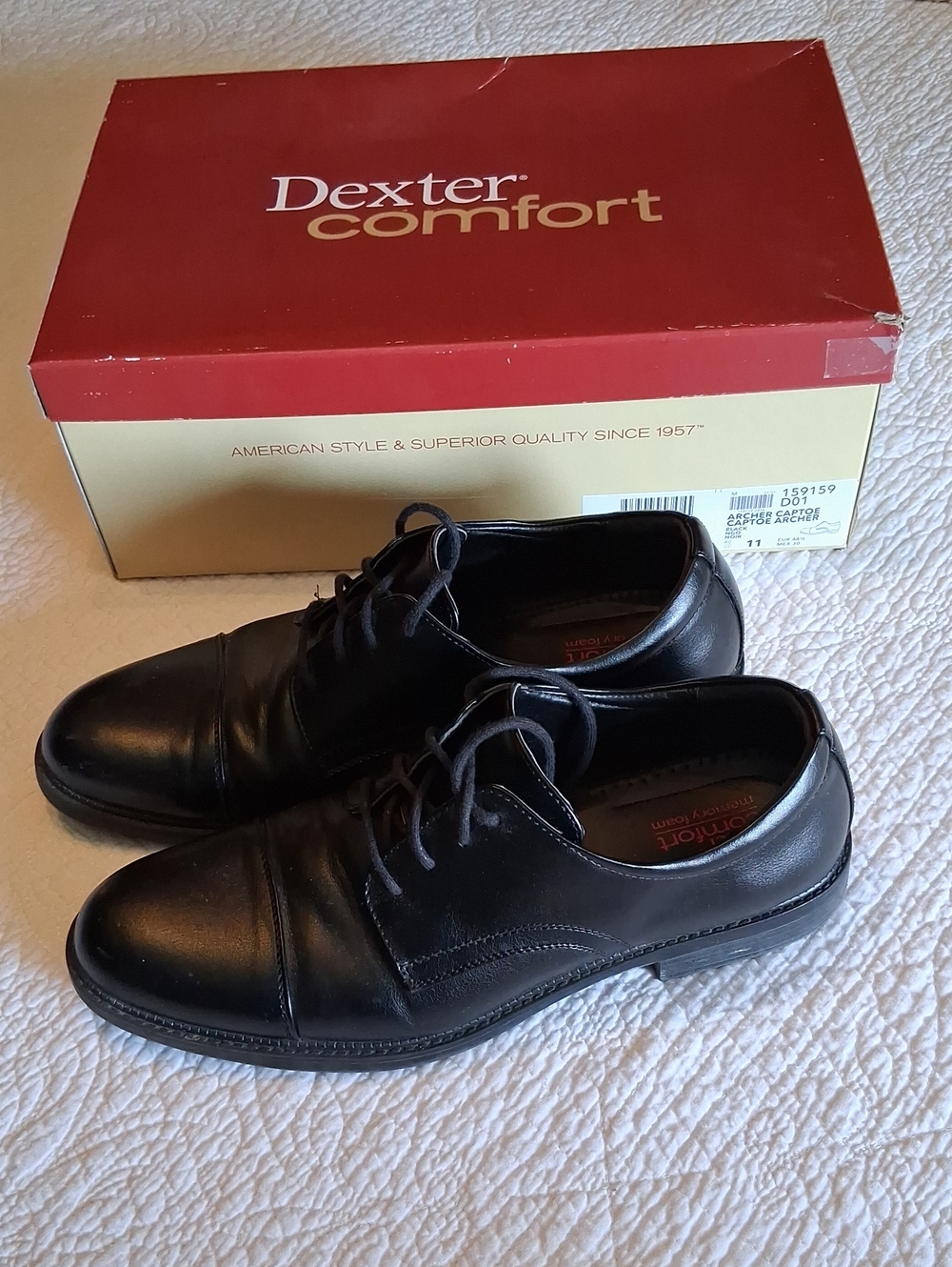 Dexter Black Leather Lace-Up Cap Toe Dress Oxfords